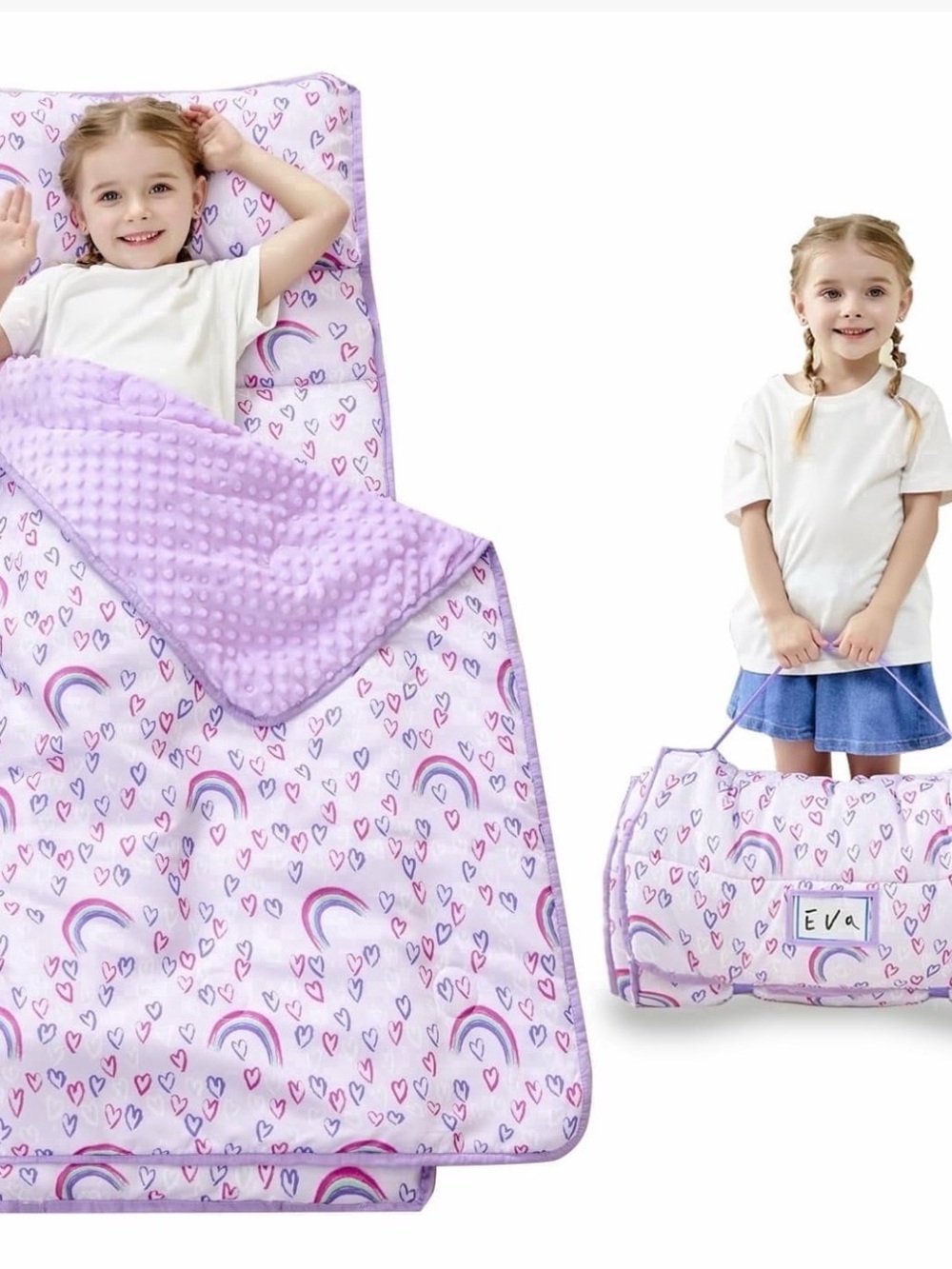 Kids Lavender Rainbow Nap Mat with Carry Handle